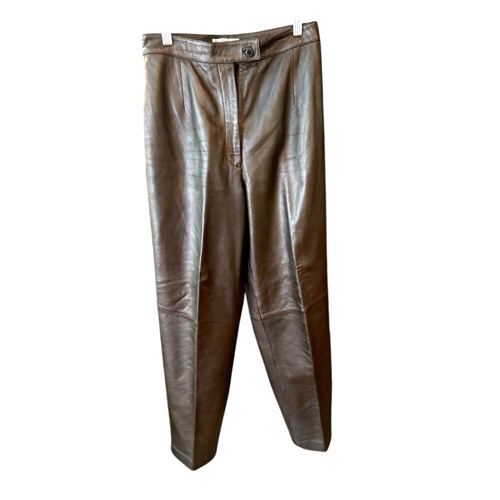 Vintage‎ 90s Y2K Lord & Taylor Brown 100% Leather Straight Leg Pants Size 6